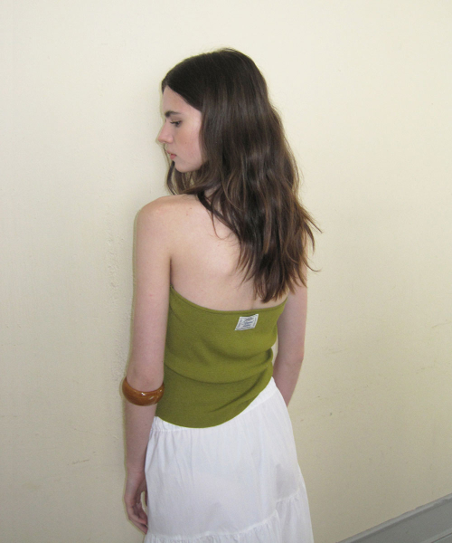 Ecru wool halter layered sleeveless - Olive
