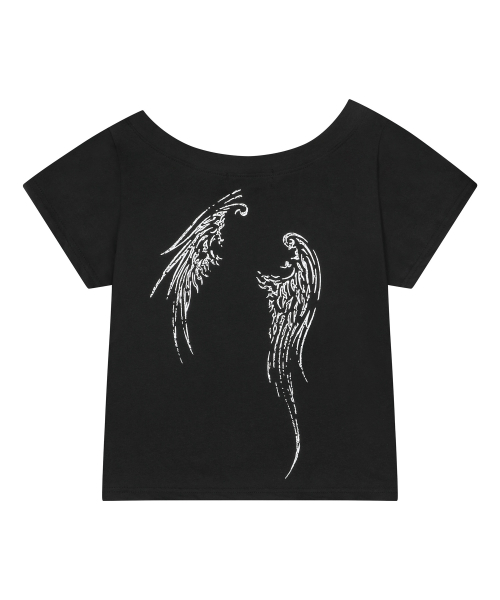 ETHER ANGEL WINGS ONE SHOULDER HALF T (2COLOR)