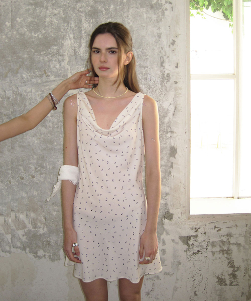 Peony floral cowl dress - Cream