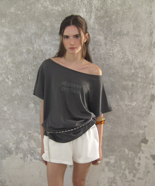 Nova off-shoulder t-shirt - Charcoal