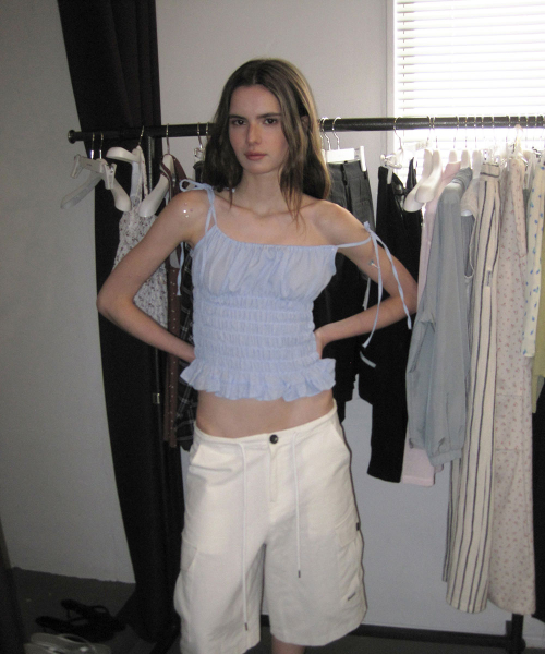 Marina gingham smocked top - Skyblue
