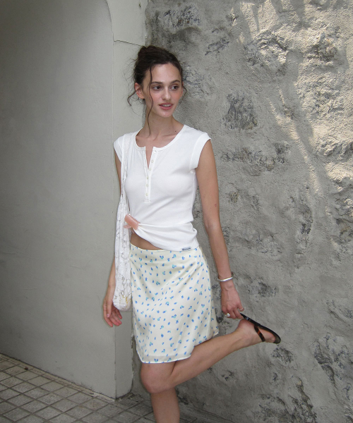 Citrus henley button sleeveless - Ivory