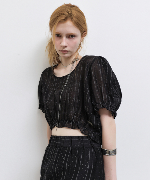 PIN STRIPE PUFF BLOUSE_BLACK
