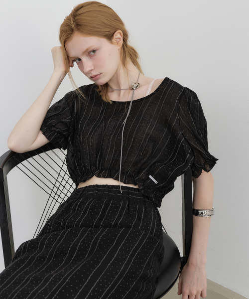 PIN STRIPE PUFF BLOUSE_BLACK