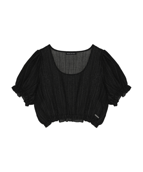 PIN STRIPE PUFF BLOUSE_BLACK