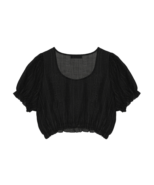 PIN STRIPE PUFF BLOUSE_BLACK
