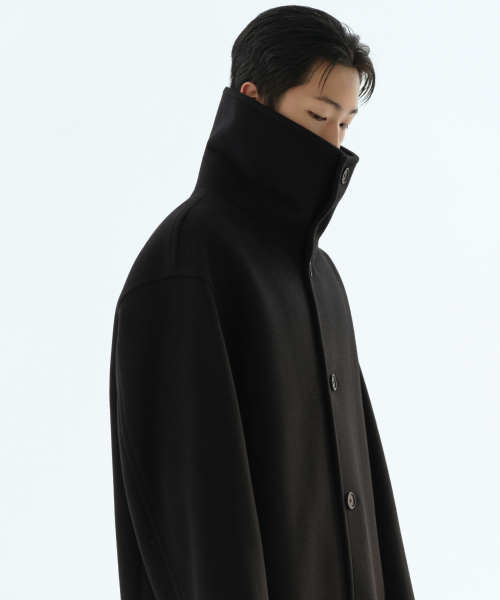 울 블렌드 오버사이즈 퍼넬 넥 코트