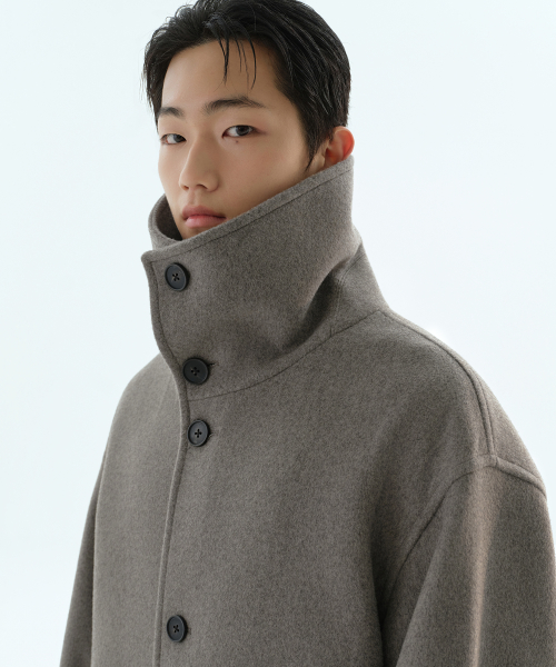 울 블렌드 오버사이즈 퍼넬 넥 코트