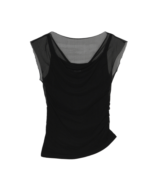 LAYERED SHEER DRAPE TOP_BLACK