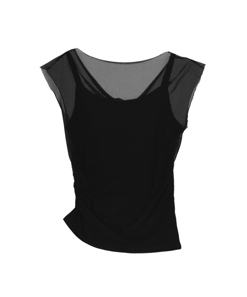 LAYERED SHEER DRAPE TOP_BLACK