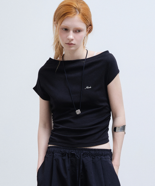 OFF SHOULDER BOAT NECK TOP_BLACK