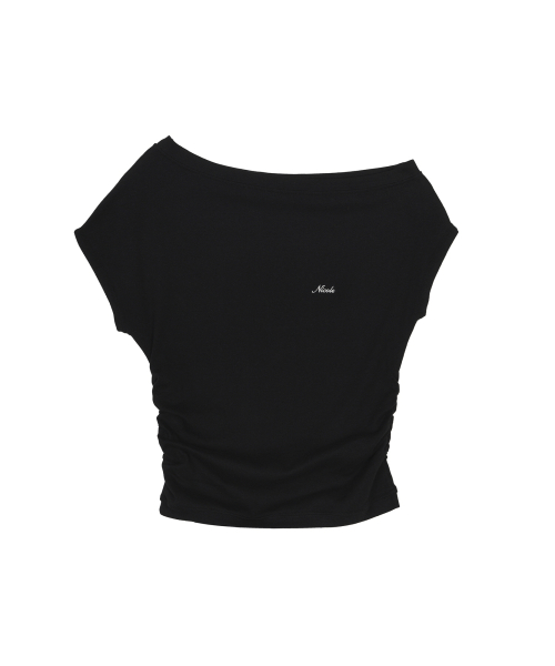 OFF SHOULDER BOAT NECK TOP_BLACK