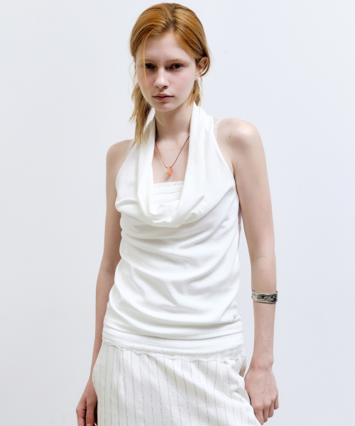 LAYERD DRAPE HALTER TOP_IVORY