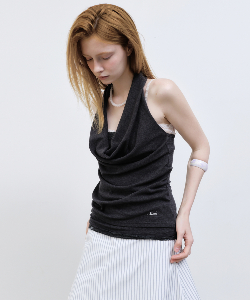 LAYERD DRAPE HALTER TOP_BLACK