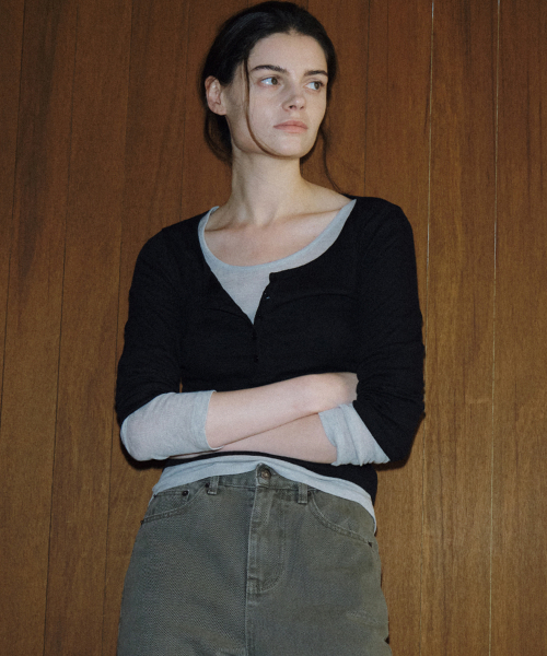 Henley 3/4 Sleeve Tee_Black