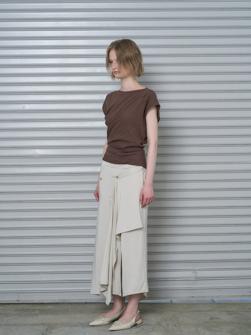 DRAPE BUTTON LONG SKIRT (BEIGE)