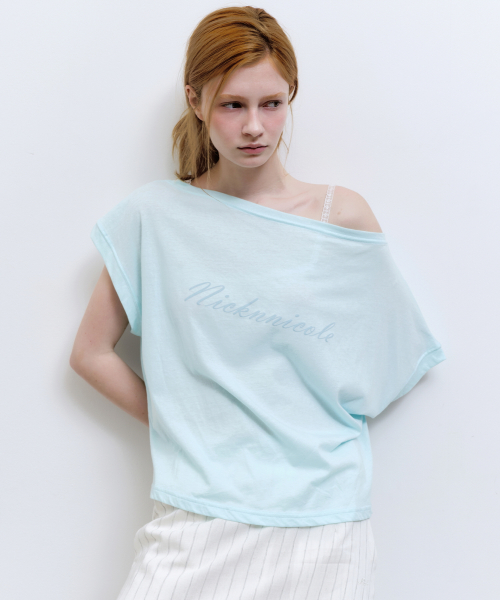 LETTERING OFF SHOULDER TOP_MINT