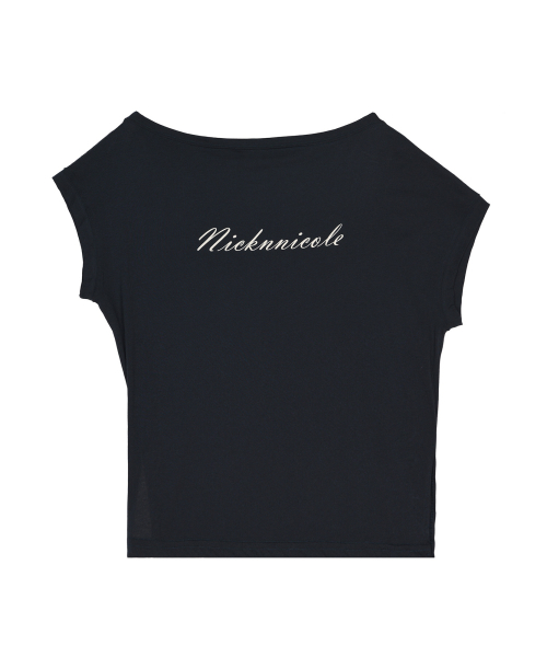 LETTERING OFF SHOULDER TOP_NAVY