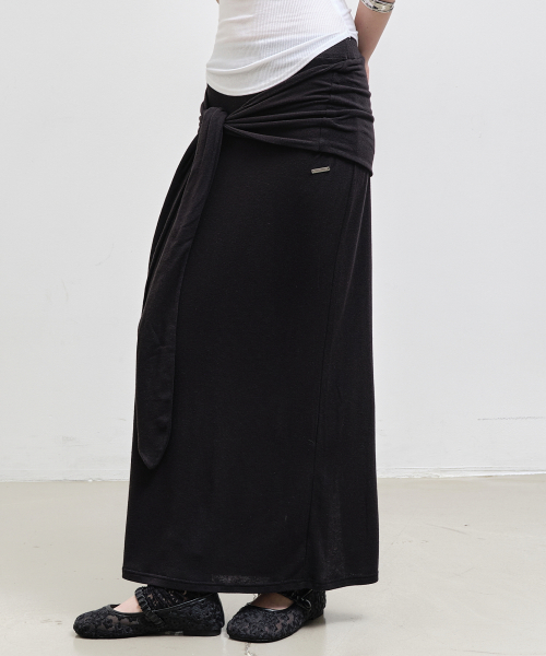 WRAP TIE LONG SKIRT_BLACKㅍ