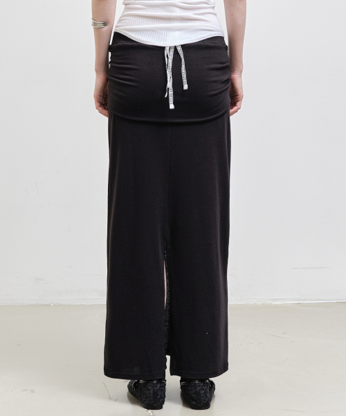 WRAP TIE LONG SKIRT_BLACKㅍ