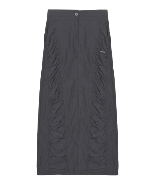 SHIRRING PANEL LONG SKIRT_CHARCOAL