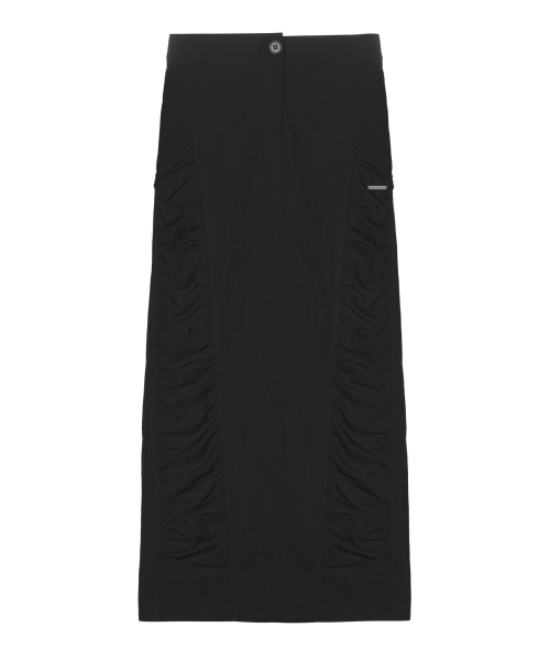 SHIRRING PANEL LONG SKIRT_BLACK