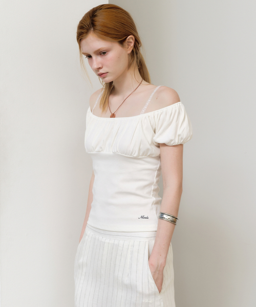 OFF SHOULDER RUFFLE TOP_IVORY