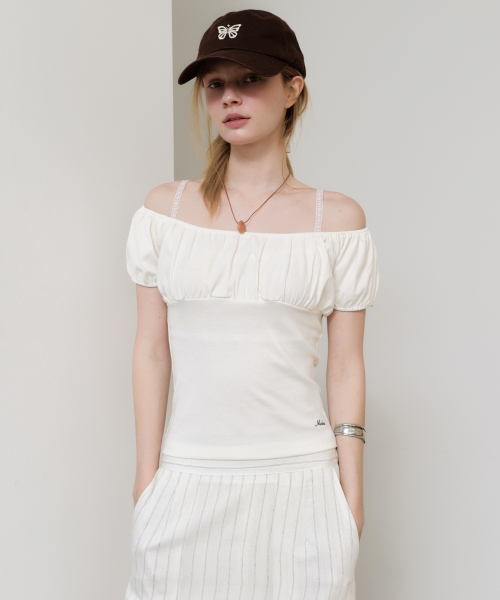 OFF SHOULDER RUFFLE TOP_IVORY