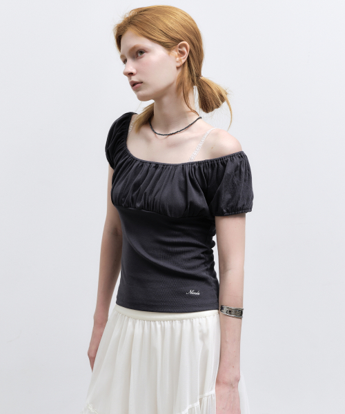 OFF SHOULDER RUFFLE TOP_NAVY