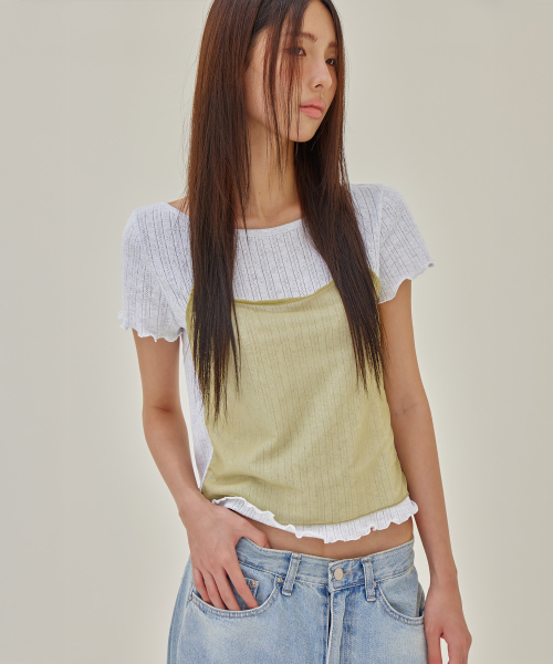 Mesh Halter Layered T-Shirt, W.MELANGE