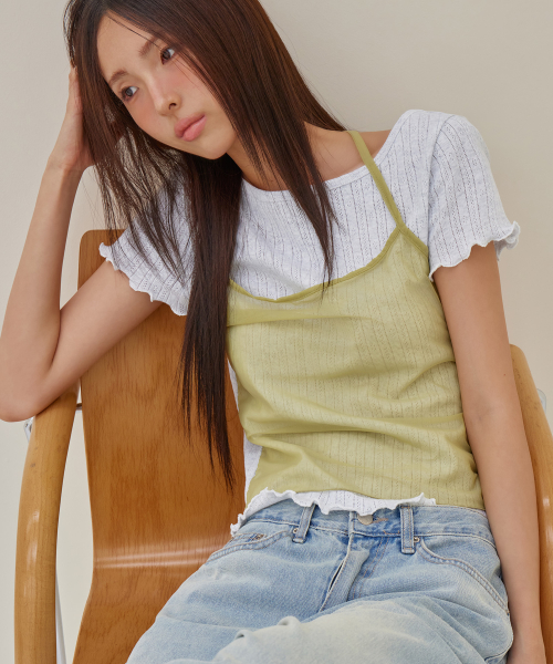 Mesh Halter Layered T-Shirt, W.MELANGE