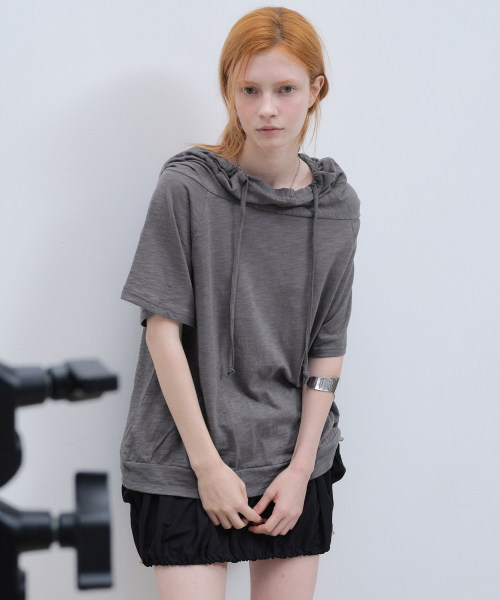 HOOD DRAPE STRING TOP_CHARCOAL
