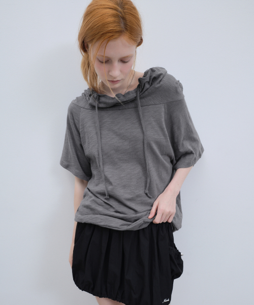 HOOD DRAPE STRING TOP_CHARCOAL