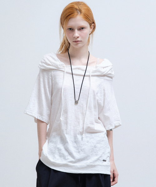 HOOD DRAPE STRING TOP_IVORY