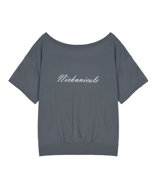 OFF SHOULDER LETTERING SWEAT TOP_CHARCOAL