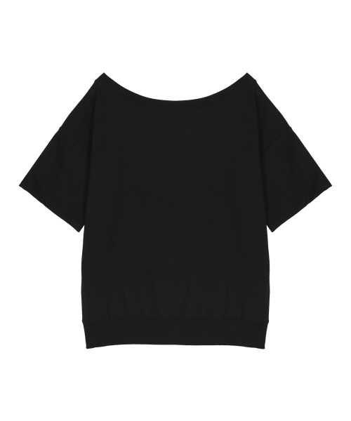 OFF SHOULDER LETTERING SWEAT TOP_BLACK