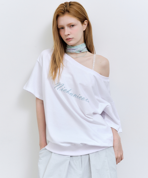 OFF SHOULDER LETTERING SWEAT TOP_WHITE