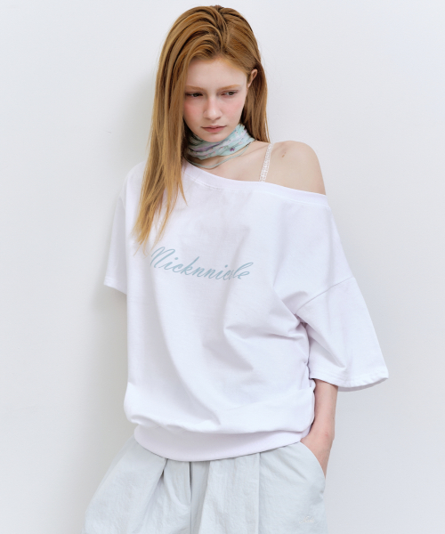 OFF SHOULDER LETTERING SWEAT TOP_WHITE