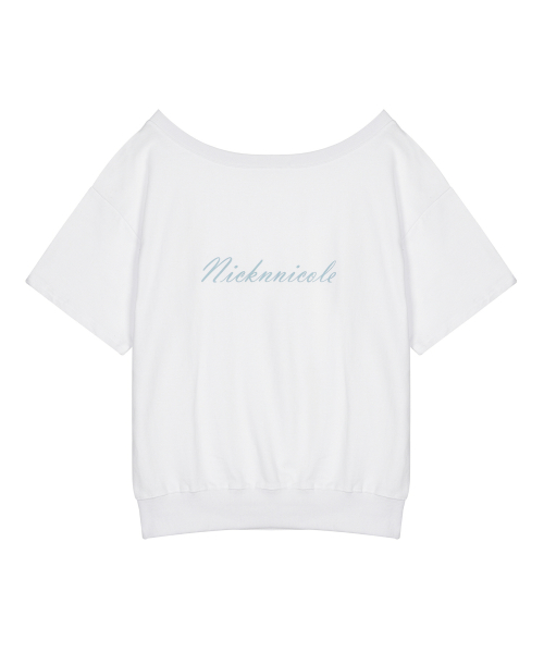 OFF SHOULDER LETTERING SWEAT TOP_WHITE