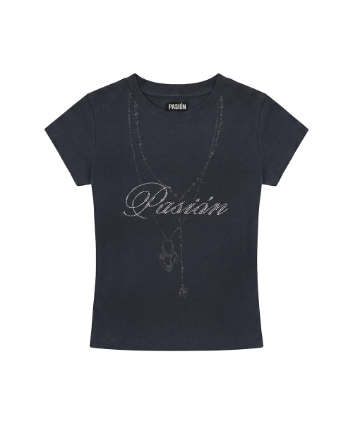 Luv Chain Glitter Tee_Charcoal