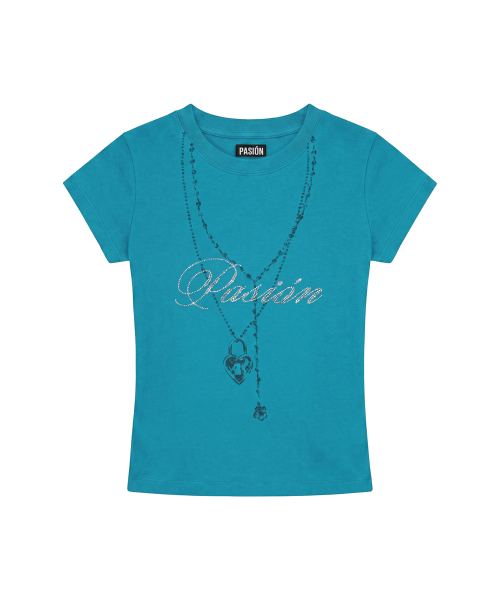 Luv Chain Glitter Tee_Trrquoise Blue