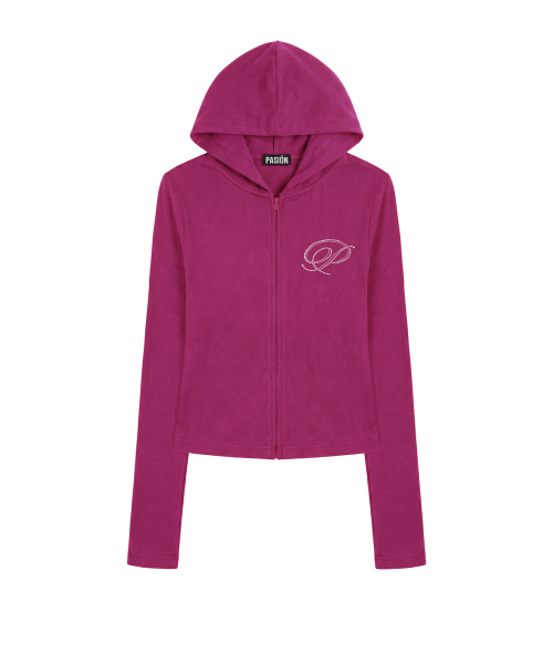 Slim Crystal Glam Hoodie Zip-Up_Pink