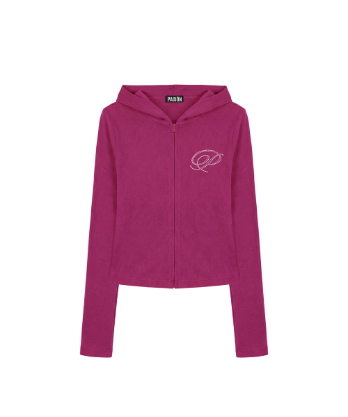 Slim Crystal Glam Hoodie Zip-Up_Pink