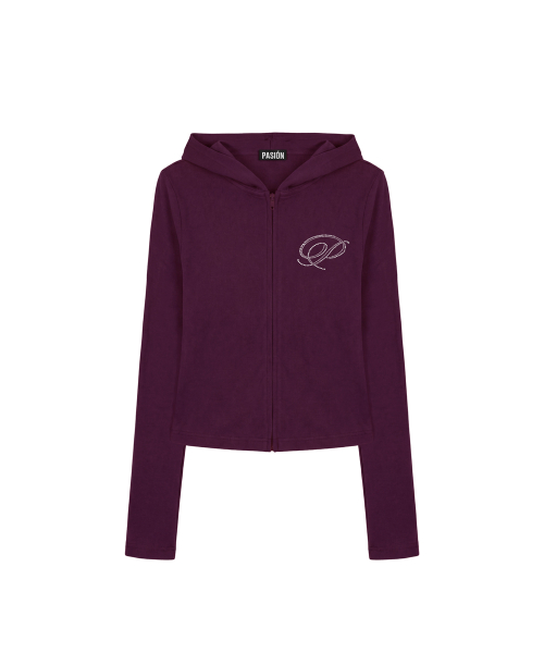 Slim Crystal Glam Hoodie Zip-Up_Purple
