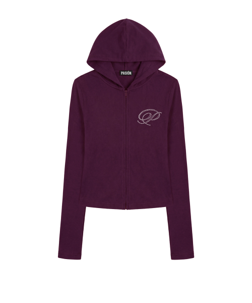 Slim Crystal Glam Hoodie Zip-Up_Purple