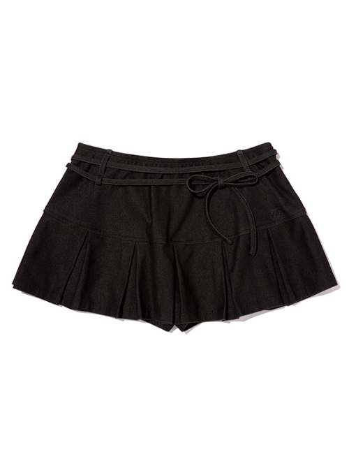 RIBBON POINT PLEATS SKIRT PANTS [BLACK]