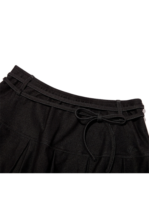 RIBBON POINT PLEATS SKIRT PANTS [BLACK]