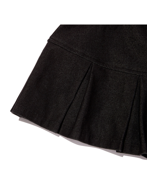 RIBBON POINT PLEATS SKIRT PANTS [BLACK]