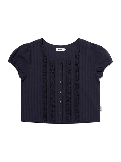 RUFFLE POINT PUFF SLEEVE BLOUSE [DARK NAVY]