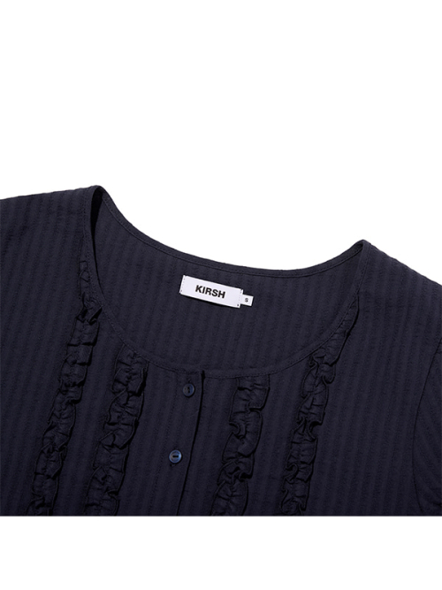 RUFFLE POINT PUFF SLEEVE BLOUSE [DARK NAVY]